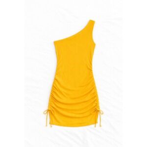 BB Dakota One Shoulder Dress Women's Medium Tuscan Yellow Ribbed Knit Ruched EUC